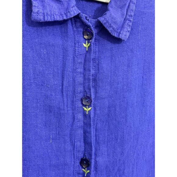 Vintage Donna Linen Dress Shirt Set Small Blue Embroidered Cottage Core Boho - Picture 7 of 11